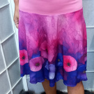 Půlkolová sukně s vysokým pasem - květy  na růžové, velikost S/M - SLEVA