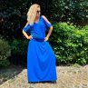 Modré dlouhé šaty s vykrojenými rameny
