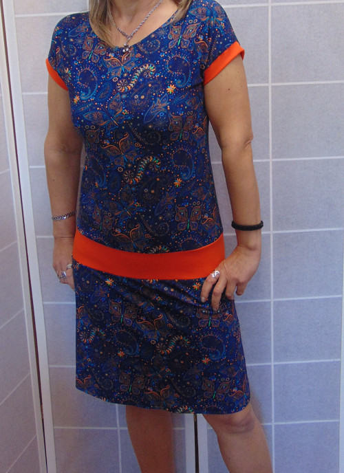 Šaty - modré s oranžovou (viskóza)