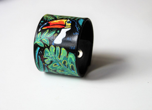 Tukan, kožený ručně malovaný náramek