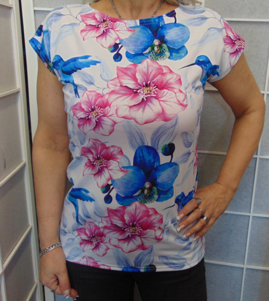 Tričko - květy a kolibřík (bavlna)