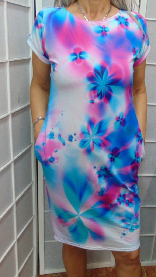 Šaty s kapsami - tyrkys květy, velikost M (bavlna)