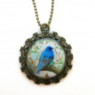 Modrý ptáček - náhrdelník z křiš. pryskyřice