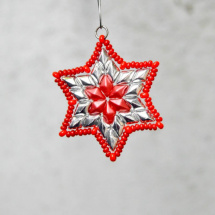 Stříbrno-červená vánoční hvězda - ozdoba