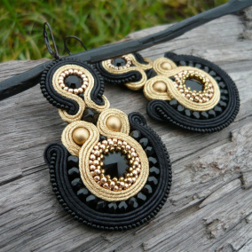 Soutache náušnice Luxury Black&Gold