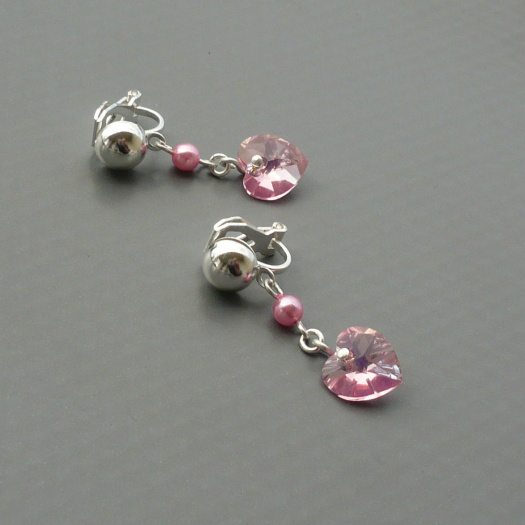 Light Rose AB Swarovski srdce - klipsy