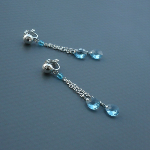 Aquamarine Swarovski slzy - řetízkové klipsy