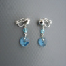 Aquamarine Swarovski srdce - klipsy