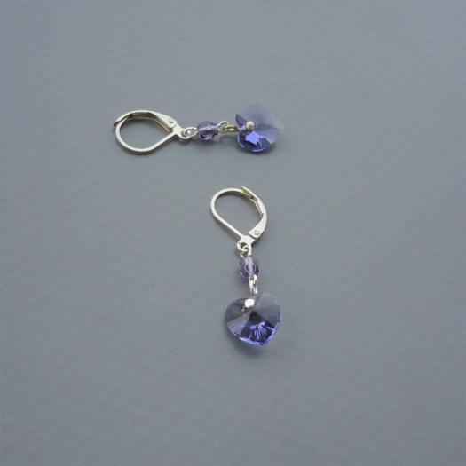 Tanzanite Swarovski srdce - náušnice