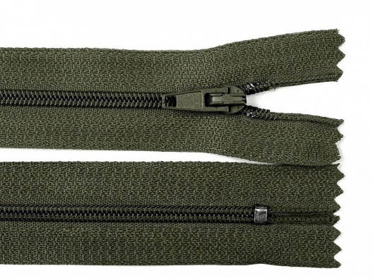 Spirálový zip zelený khaki 40 cm