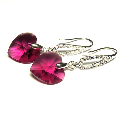 Swarovski srdce v slze - fuchsia