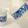 Varná konvice porcelánová malovaná – modrý patchwork