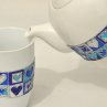 Varná konvice porcelánová malovaná – modrý patchwork